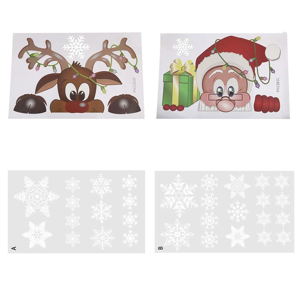 Милые мультяшные наклейки на окна с Санта-Клаусом, лосем и снежинками, статические наклейки, украшения для рождественской вечеринки
