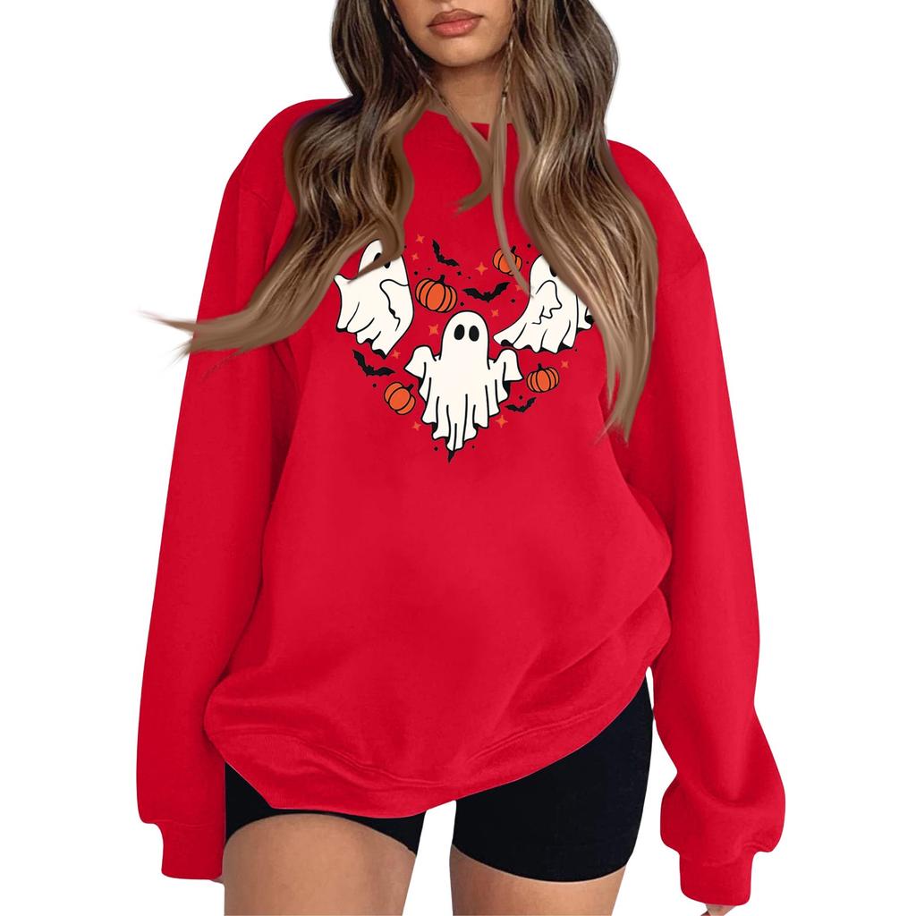 Women's Fashion Round Neck Long Sleeve Hoodie Halloween Small Print Hoodie