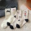 Женские весенне-осенние носки-трубы из хлопка с мультяшным рисунком собаки в горошек и бантом, впитывающие пот, бесшовные