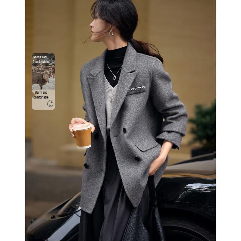 Mohan Yimei Women's Loose Fit Double-Sided Wool Blazer