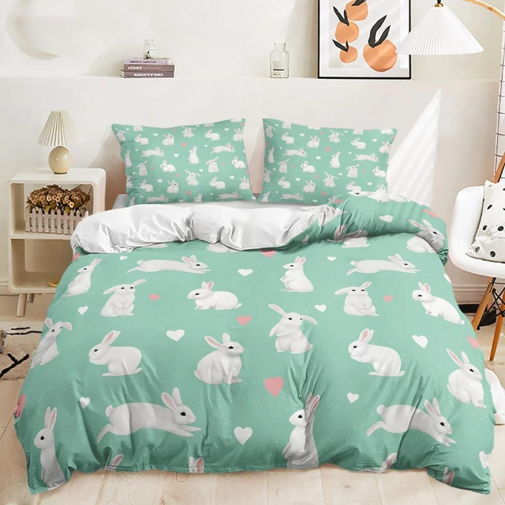 Cartoon Rabbit Bedding Sets Easter Bunny Bed Cover Comforter Duvet Cover Pillow Case 2-3 Pieces Sets Bedroom Decoration