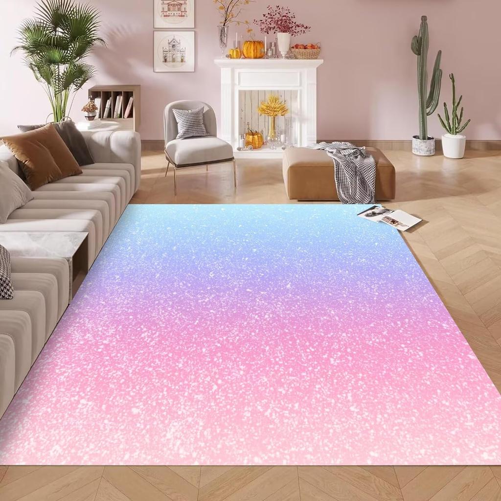 kxry Area Rugs 5X7 Feet, Pink Galaxy Gradient Glitter Soft Machine Washable Rugs Rainbow Tie Dye Ombre Non Slip Foldable Floor Carpet for Li