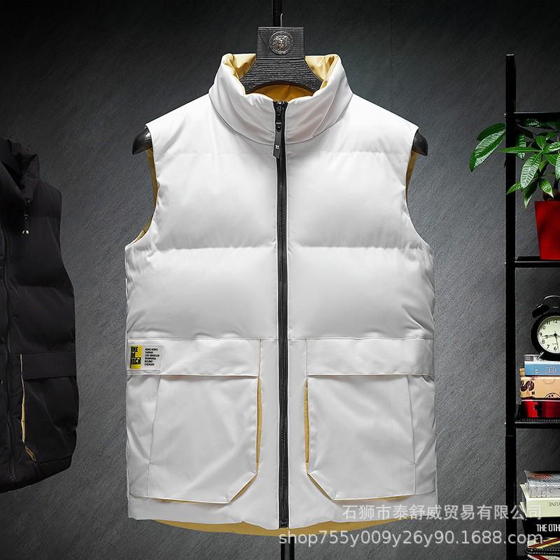 Mens Winter Puffer Vest Solid Color Casual Warm Down-Free Quilted Sleeveless Jacket With Zippered Pockets