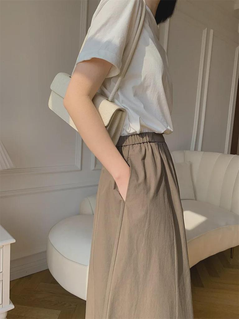 Новое поступление: Женская юбка А-силуэта с высокой талией из выстиранного хлопка - Свободная, повседневная, универсальная, в японском стиле, для весны и лета