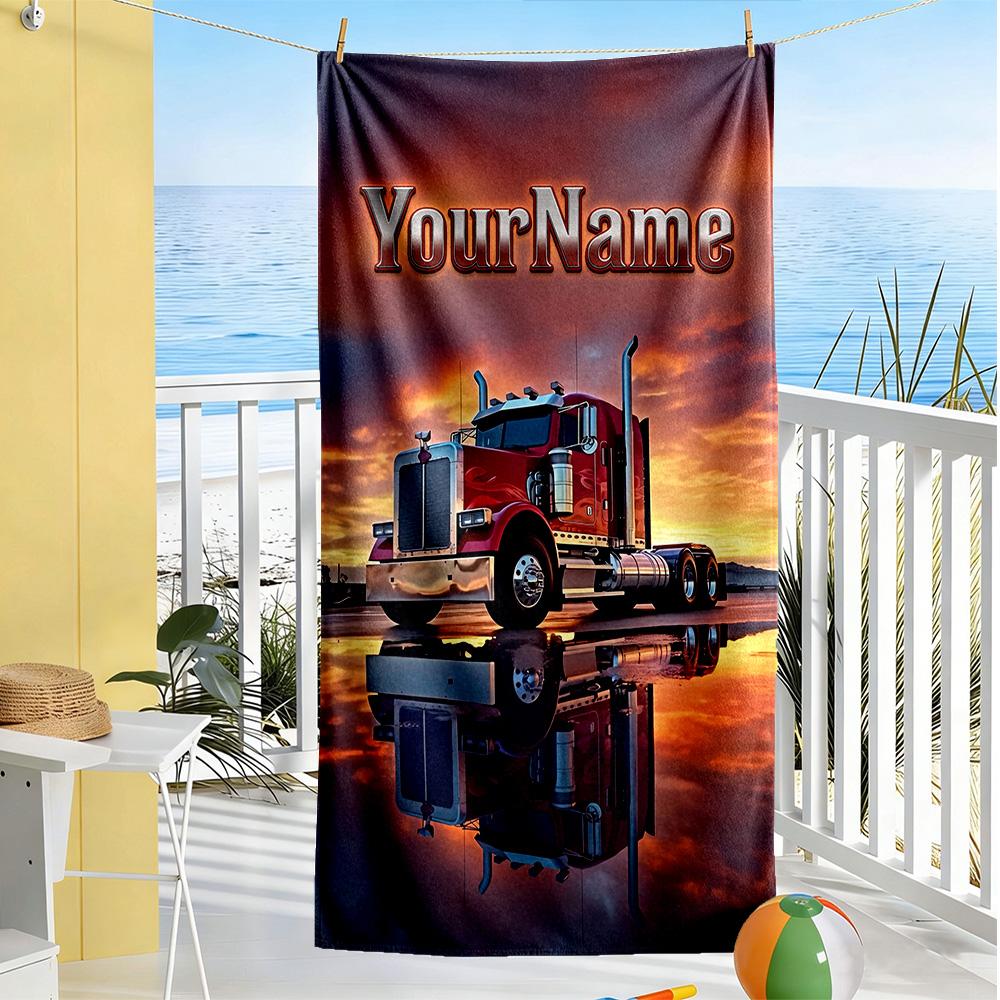 Peterbilt Heavy Trucks Customize Your Name Beach Towel Super Soft & Absorbent