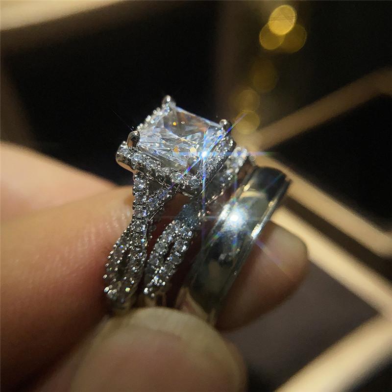 Новые модные кольца для пар, женские и мужские великолепные принцессы с квадратным цирконием, подарок на годовщину любви, помолвка, свадебные украшения