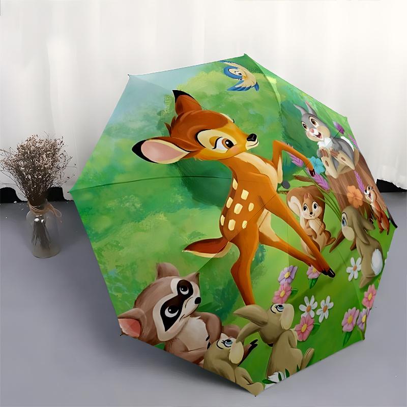 Автоматический складной зонт Bambi, Лесные друзья - 8 спиц, Портативный, с пластиковой ручкой, Подходит для отдыха и