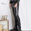 Men Solid Color Faux Leather Multi Pockets Skinny Pants Stage Club Long Trousers