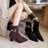 Fashion French Block Heel Booties Women 2025 New Fall Winter Skinny Boots Pointed Toe Retro High Heel