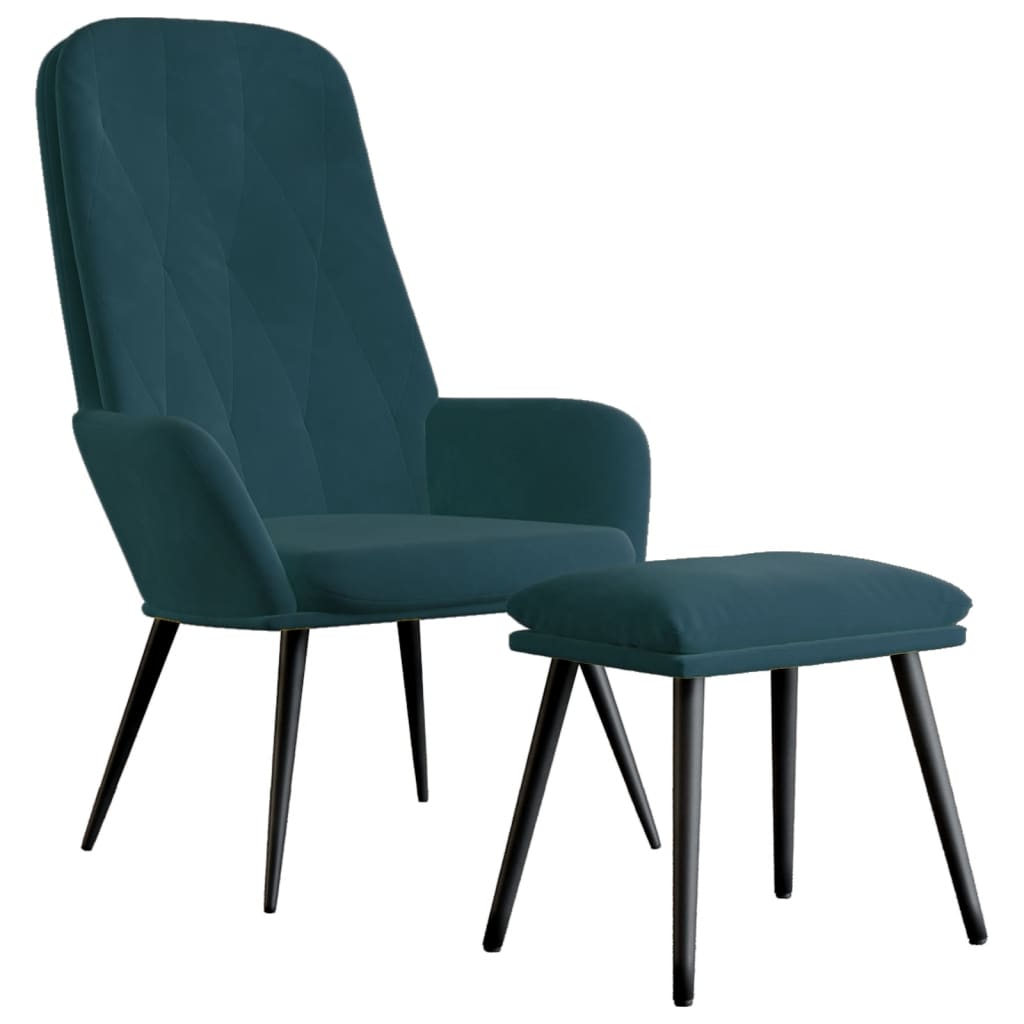 Recliner Chair with Ottoman Blue Velvet