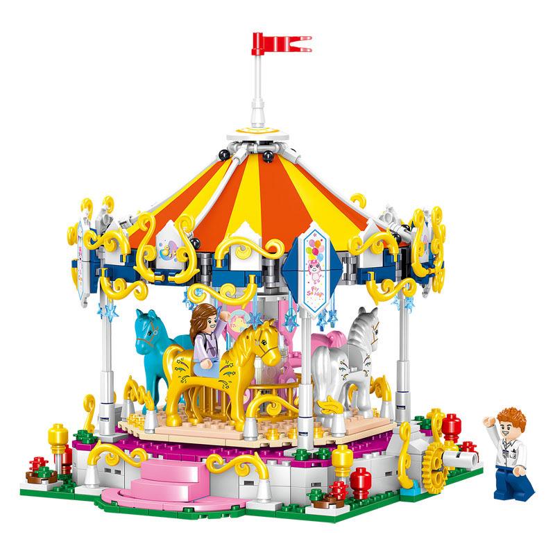 Образовательный набор строительных блоков «Парк развлечений» с колесом обозрения и пиратским кораблем — идеальный подарок-головоломка для детей.