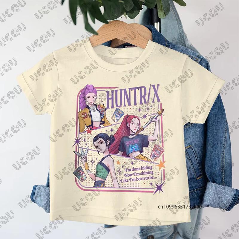 Аниме Kpop Охотники на демонов Huntrix Принт Детская хлопковая футболка Летние футболки с коротким рукавом Одежда для мальчиков и девочек Повседневные детские топы
