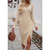Женские осенне-зимние сексуальные облегающие платья-свитера с V-образным вырезом и разрезом