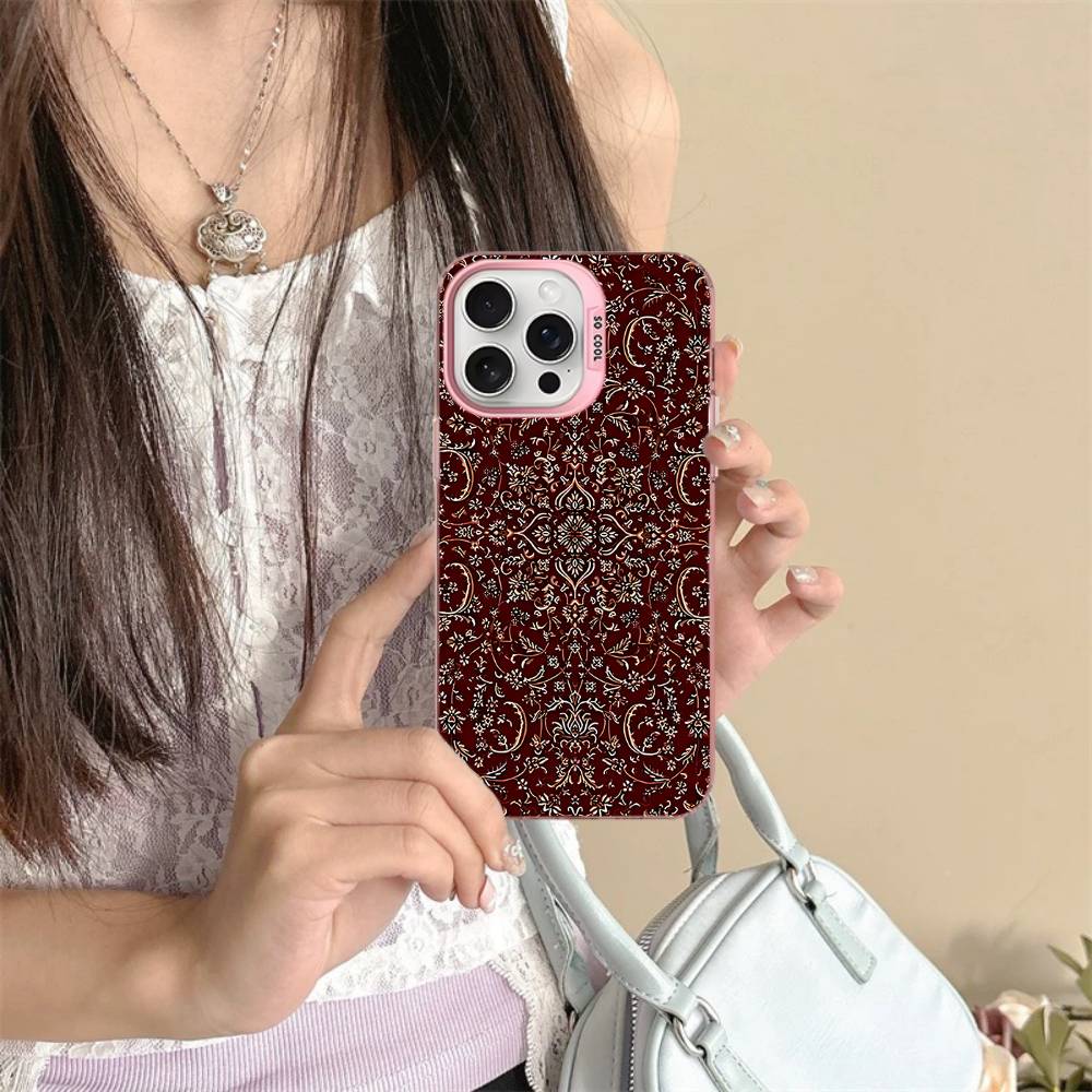 Персидский ковер Цветочный узор Для IPhone 17 16 15 14 13 12 11 Pro Max Plus Матовый цвет Задняя крышка телефона