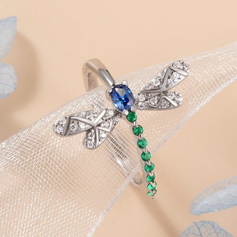 Кольца Huitan Chic Dragonfly для женщин, синие, зеленые, с фианитами, повседневное, эффектное, для девочек, подарок на день рождения, танцевальная вечеринка, новые модные украшения