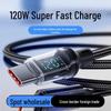 120W Dual Type-C Fast Charging Cable with Digital Display for Apple 15/16 & Huawei Honor 6A Flash Charging