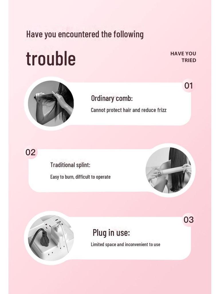 Беспроводная керамическая щетка для выпрямления волос с USB, отрицательной ионизацией, двойного назначения для сухих и влажных волос