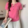 Large Size Slightly Fat V-neck Front Shoulder Short-sleeved T-shirt Women's Summer New Fat Mm Loose Short Thin Meat Cover Top