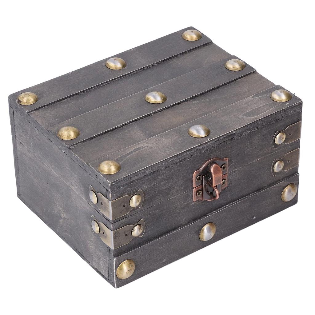Vintage Wooden Storage Box 145x120x85mm Multifunctional Decorative Treasure Chest Box with 3 Bit
