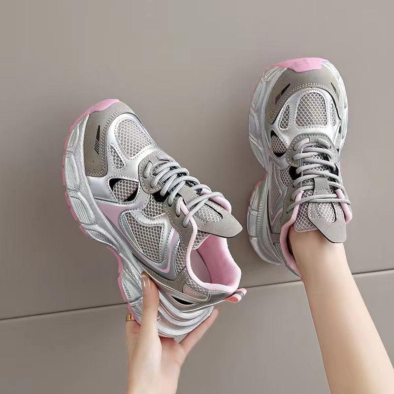 Туфли Daddy Shoes с толстой подошвой и увеличенным каблуком, женские, осенние, новые, стильные, серебристые, дышащие, универсальные, легкие, для спорта и отдыха