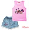 Kids Girls Anime Cartoon Super Star Rumi Zoey Mira POP Singer Printing Casual Sleeveless Tank Top Jeans Shorts Clothes Set