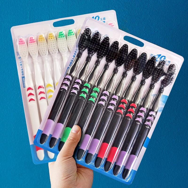 Упаковка из 10 зубных щеток с бамбуковым углем, супермягкой, супертонкой щетиной и цветными ручками для взрослых и студентов