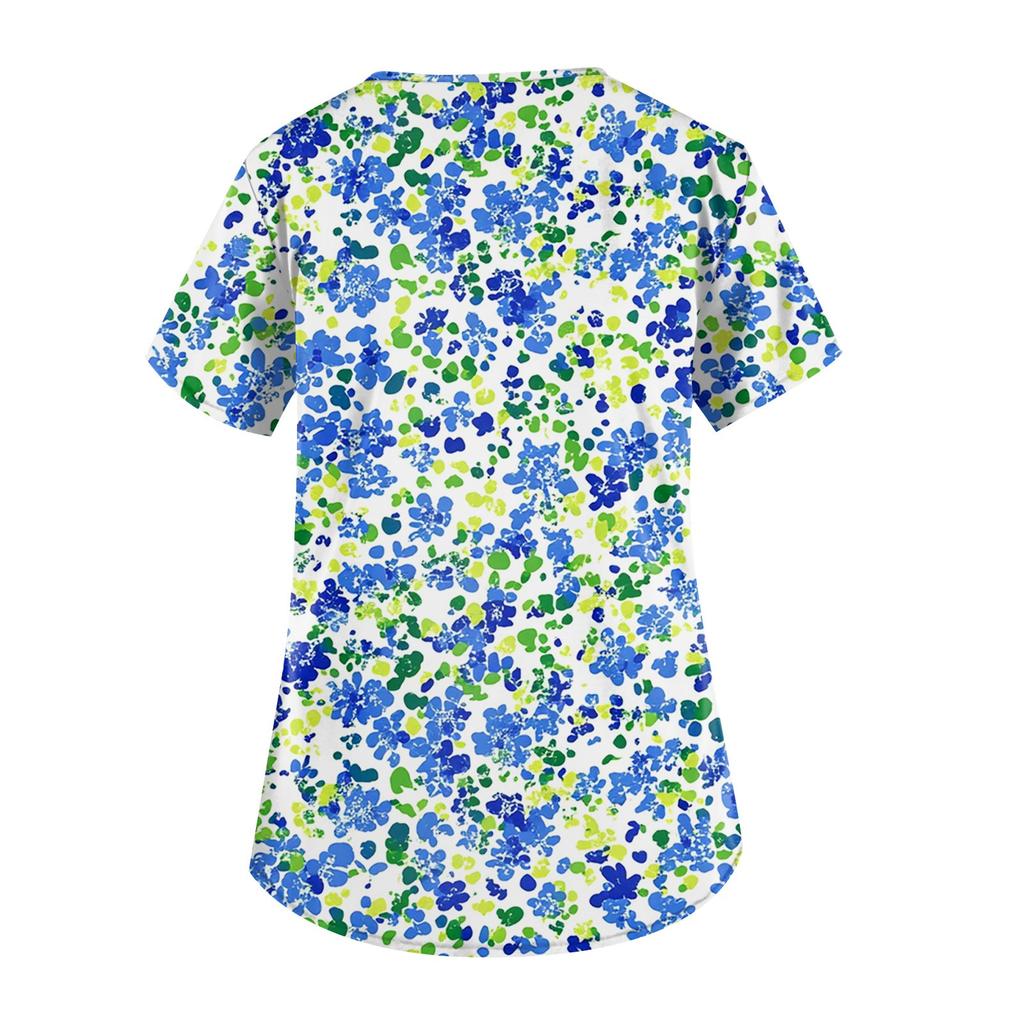 Рабочая форма больших размеров с принтом, топы для женщин, забавные футболки с v-образным вырезом и короткими рукавами, рабочая одежда, футболка с карманами