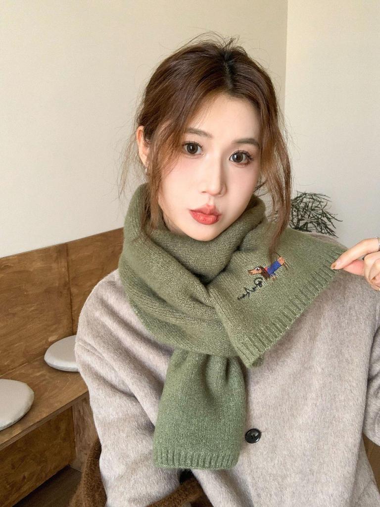 Толстый теплый вязаный шарф в корейском стиле - однотонный, милый и холодостойкий для щенков-девочек, зима 2024 г.