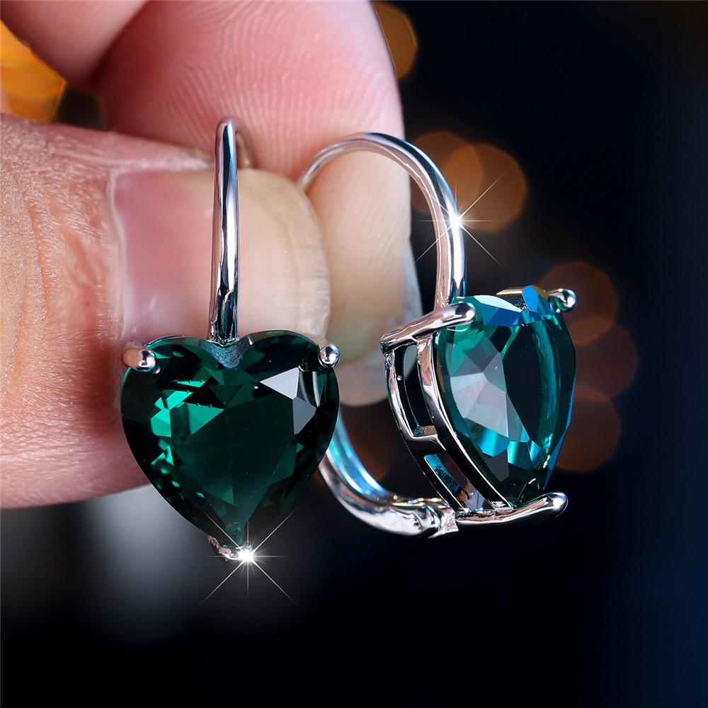 Нежные серьги-кольца в форме сердца с зеленым кристаллом для женщин, темпераментные серебряные украшения для банкета, подарок
