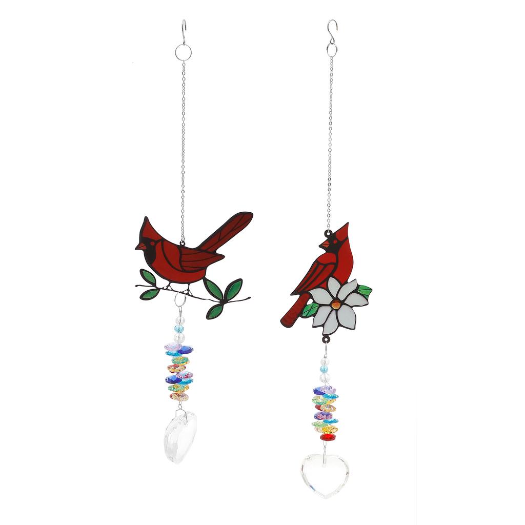 2Pcs Red Bird Suncatcher Sun Catcher Ornament Crystal Glass Heart Pendant Exquisite Window Decor Suncatcher Present for Home