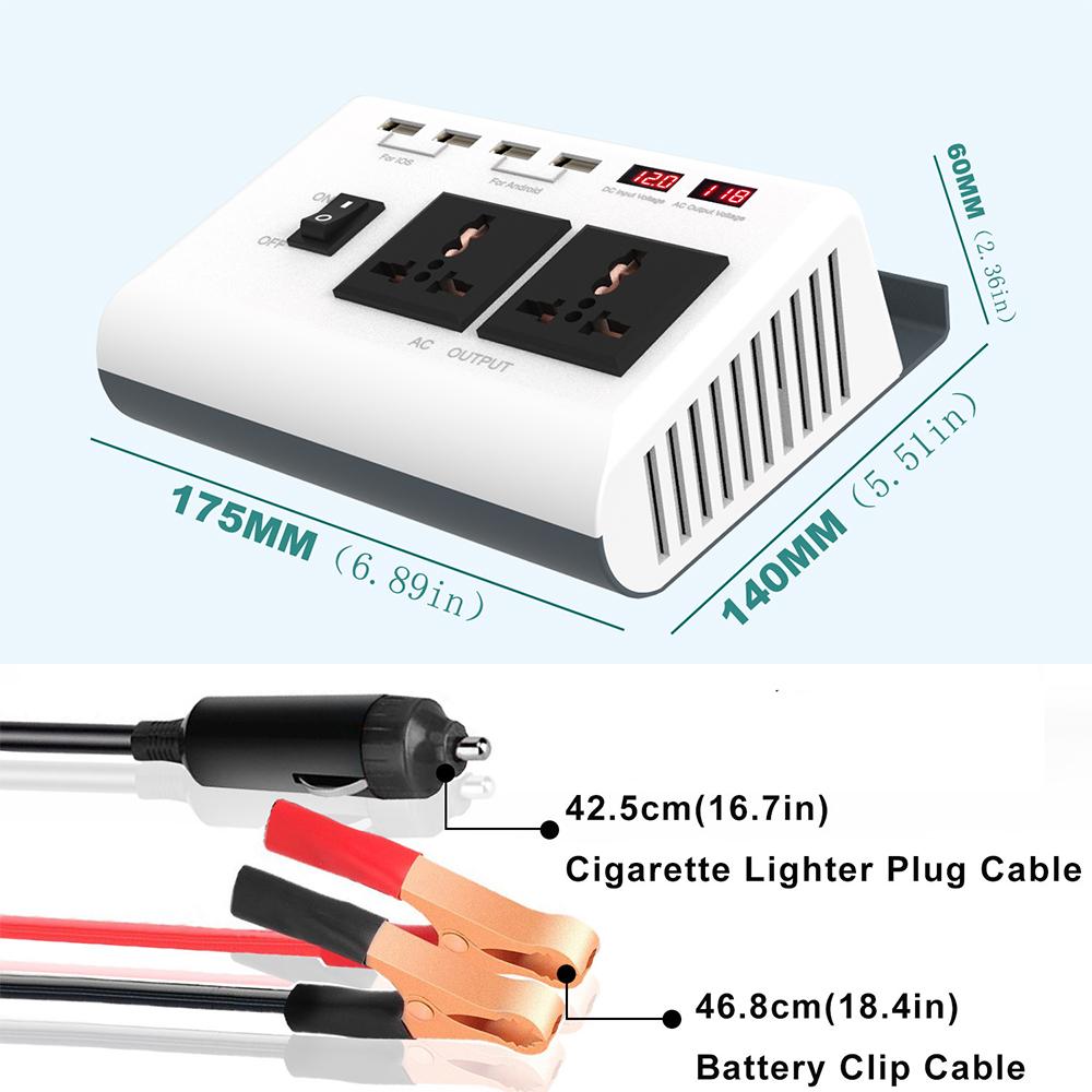 Инвертор мощности 300 Вт от 12 В постоянного тока до 110 В переменного тока, модифицированный синусоидальный преобразователь с солнечной панелью 36 Вт и током 30 А