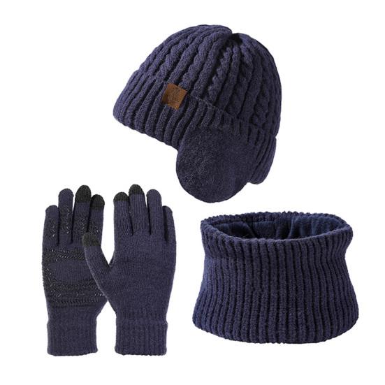 Yousheng 3 шт./компл. для мужчин и женщин зимняя шапка с флисовой подкладкой, шарф, перчатки, комплект защиты ушей, вязаная шапка с черепом, варежки с сенсорным экраном, комплект для утепления шеи