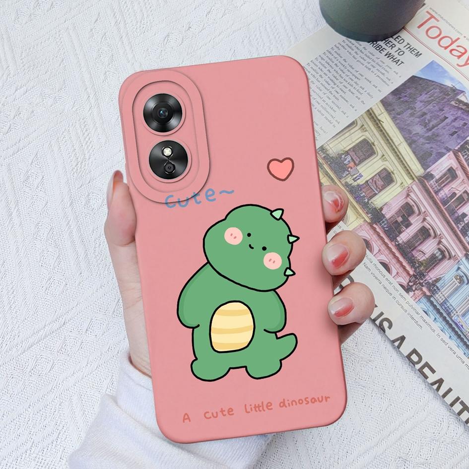 Чехол для OPPO A1 A1Pro 5G A15 A17 A17K A58 A52 A33, роскошный милый чехол с рисунком динозавра из мультфильма, защитная жидкая силиконовая задняя крышка для OPPO Fundas Coque
