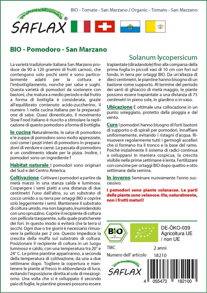 SAFLAX Garden in the Bag - Органический - Помидор - Сан-Марцано - 15 семян - С субстратом в подходящем стоячем пакете - Solanum lycopersicum