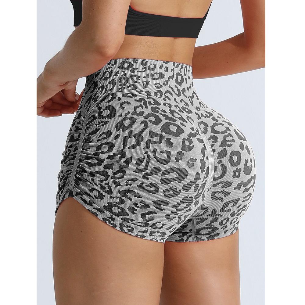 Шорты для йоги с высокой талией, утягивающие, женские, спортивные, для бега, фитнеса, облегающие, с леопардовым принтом, длиной три четверти, верхняя одежда