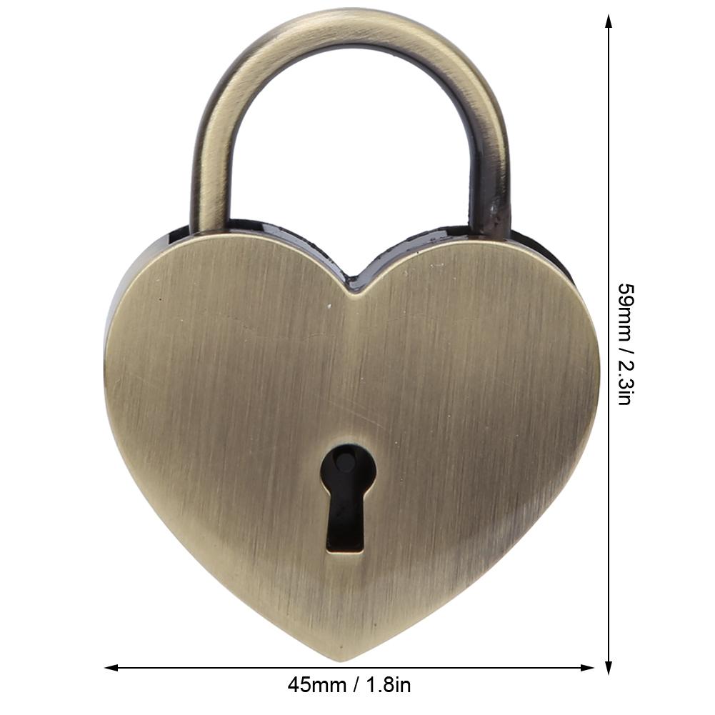 1 Set Heart Lock Metal Vintage Padlock Household Craft Supplies with Key 45x59mmAncient Gold