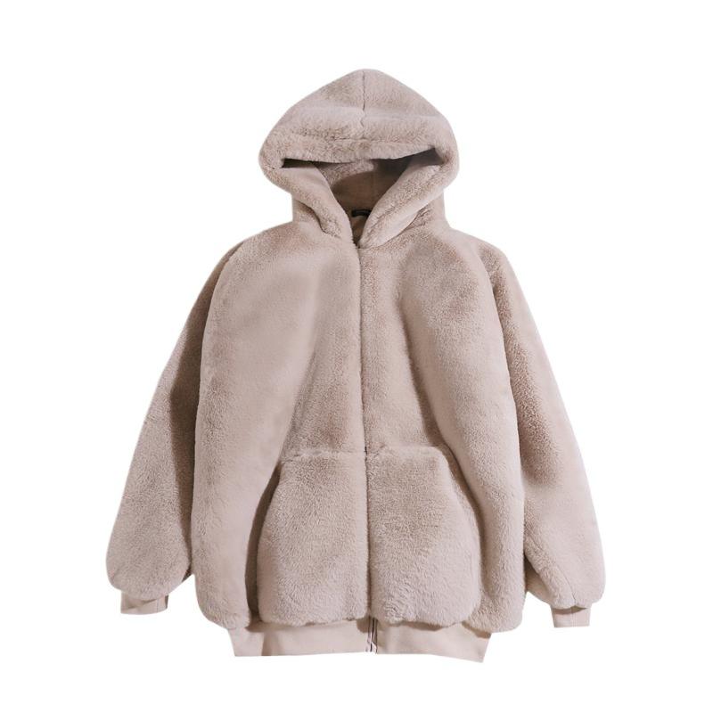 Loose Plush Jacket Women's Winter Imitation Rex Rabbit Fur Long New Thickened Hooded Coat