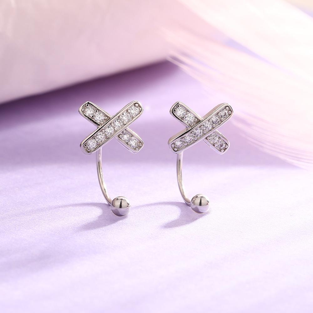 Cross Zircon Screw Earrings Women'S Compact Versatile Commuter Wind Inlaid Zircon X Letter Interwoven Earrings