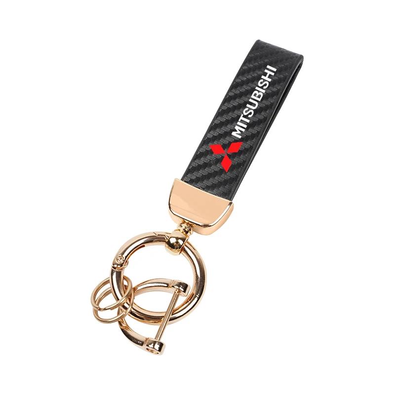 Premium Leather Car Key Fob Keyring Car Interior Accessories for Mitsubishi Outlander Lancer Grandis Airtrek Dignity
