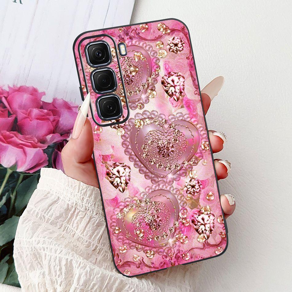 For Infinix Hot 50 4G Phone Case Hot 50 Pro+ 4G Hot50 Pro Elegant Floral Cat Pattern Black Silicone Soft TPU Cases