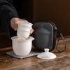 Suet Jade Porcelain Light Luxury One Pot Three Cups Outdoor Portable Travel Kung Fu Tea Set High-end Business Commemorative Gifts
