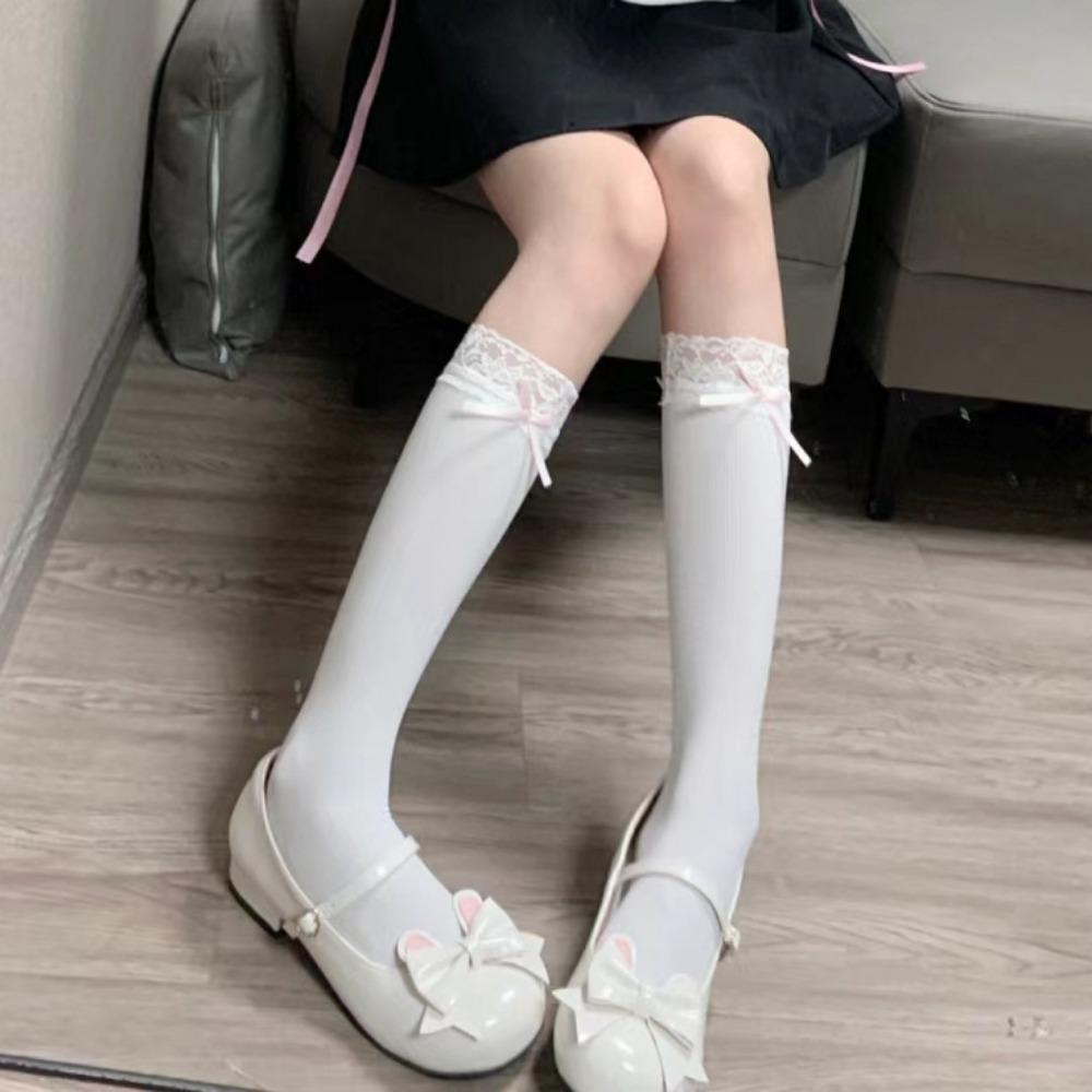 Lolita Pure Desire Summer JK Bow Velvet Balleting Socks Medium Tube Socks Lace Tele Socks
