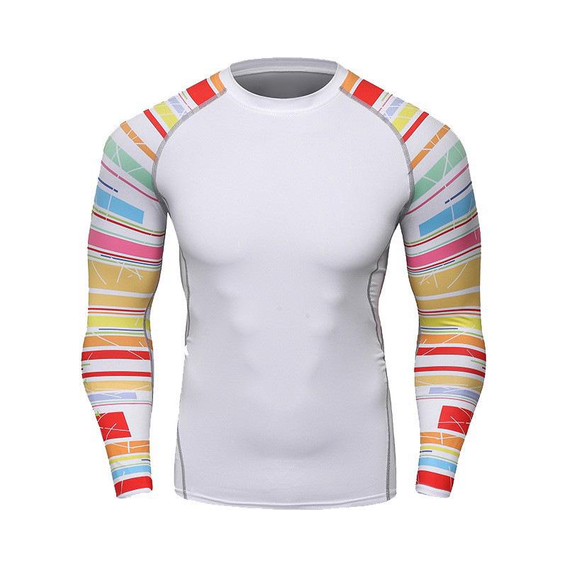 Мужская компрессионная футболка для бега с длинным рукавом и принтом, влагоотводящая, A038