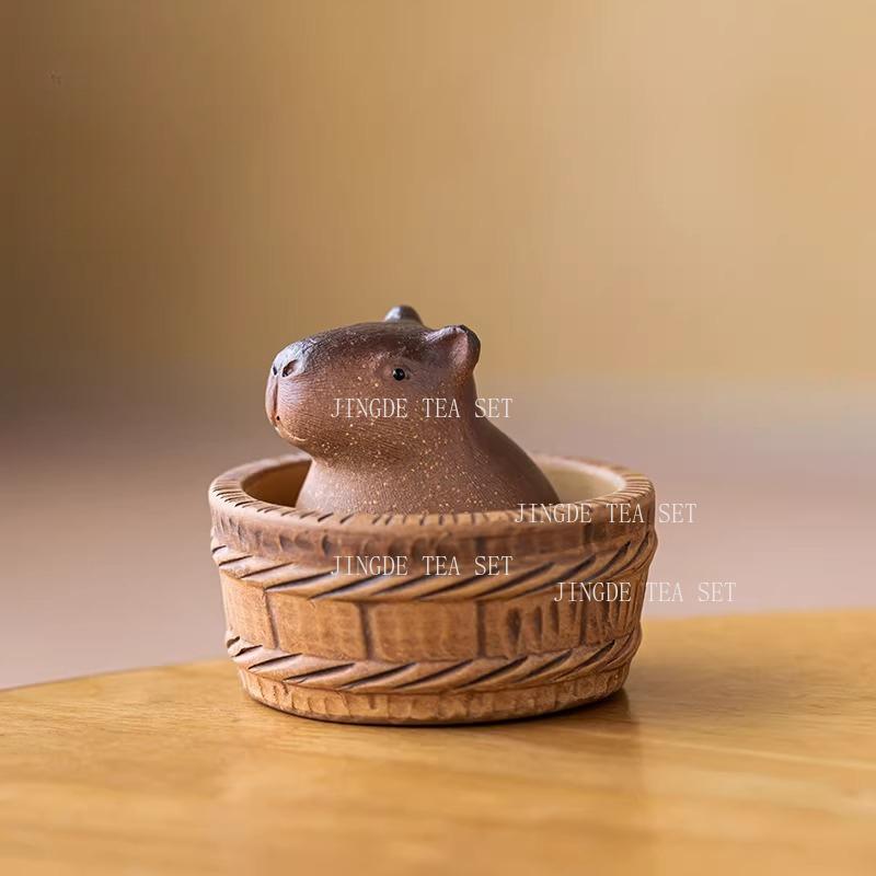 Kapibala Purple Clay Tea Pet Cute Tea Pet Household Desktop Ornament Purple Clay Crafts Mini Tea Play Teaset Accessories