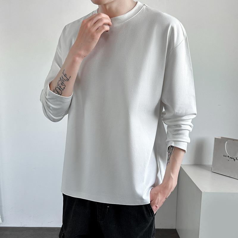 Футболка с круглым вырезом и длинными рукавами, однотонный мужской свободный свитер на весну и осень, белая утолщенная верхняя часть, футболка-боди
