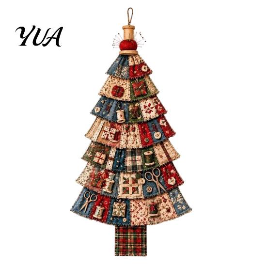 Year Round Garden And Seaside Decor Christmas Handmade Door Hanging Kit, Patchwork Tree Decoration DIY Sewing Oversized Silhouette Ornament