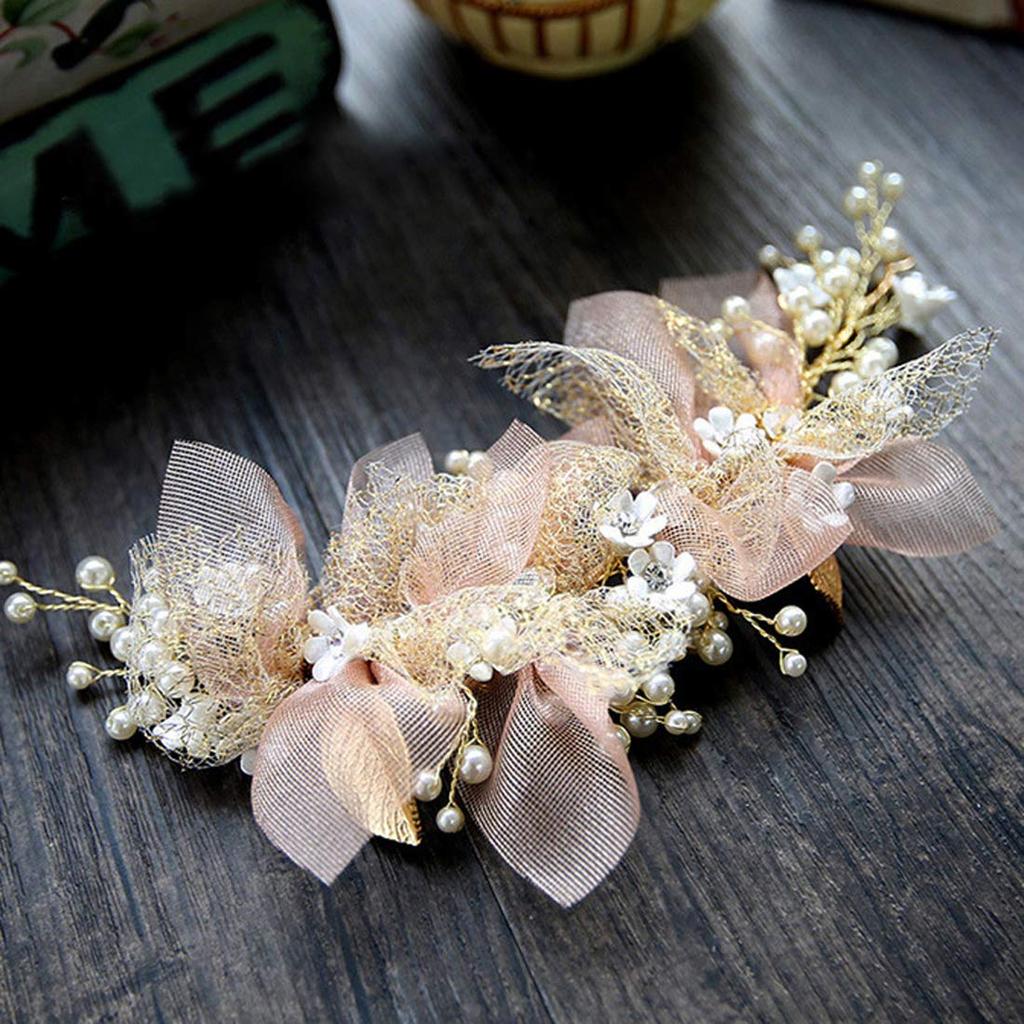 AVILMORE Leaf Pearl Small Flower Motif Headband Wedding Headdress Hair Ornament Recital Hair Accessory Wedding Entrance Ceremony Graduation Ceremony