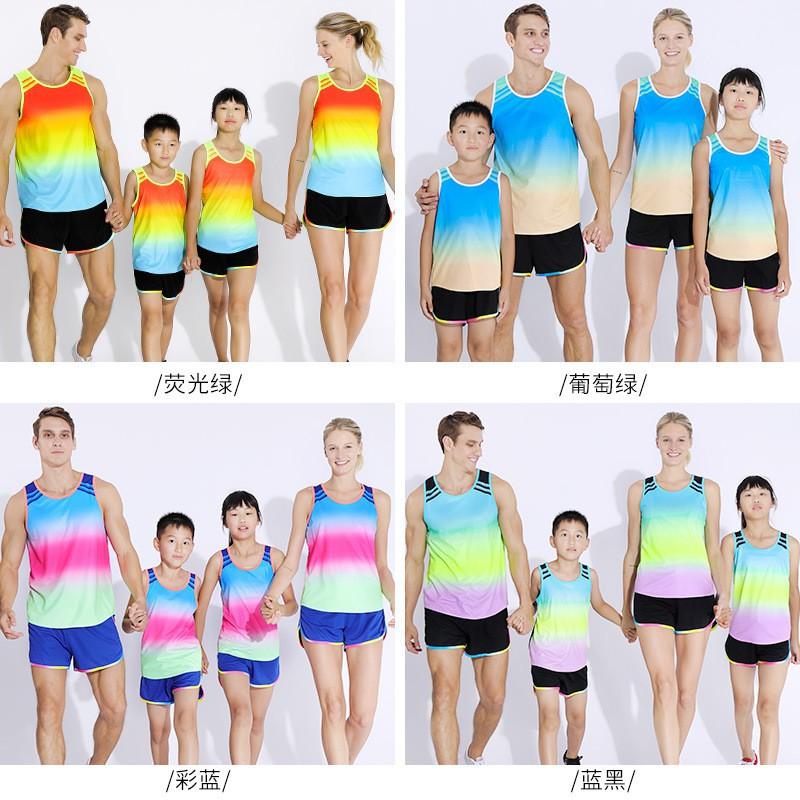 Kids Adult Track Suit Running Training Marathon Vest Set Family Matching Sportswear