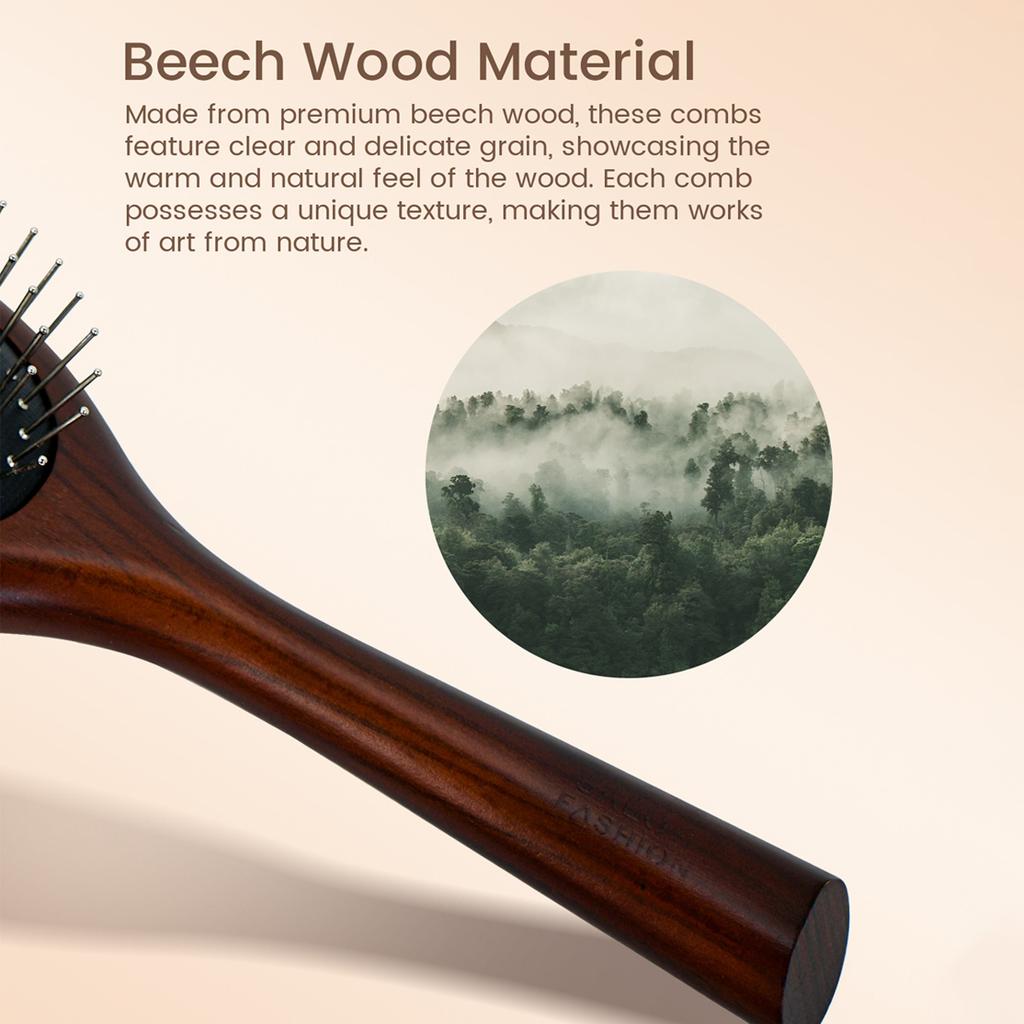 Natural Wooden Paddle Hair Brush with Metal Bristles Scalp Massage Air Cushion Comb for Detangling Hair Growth Hair Care Tool