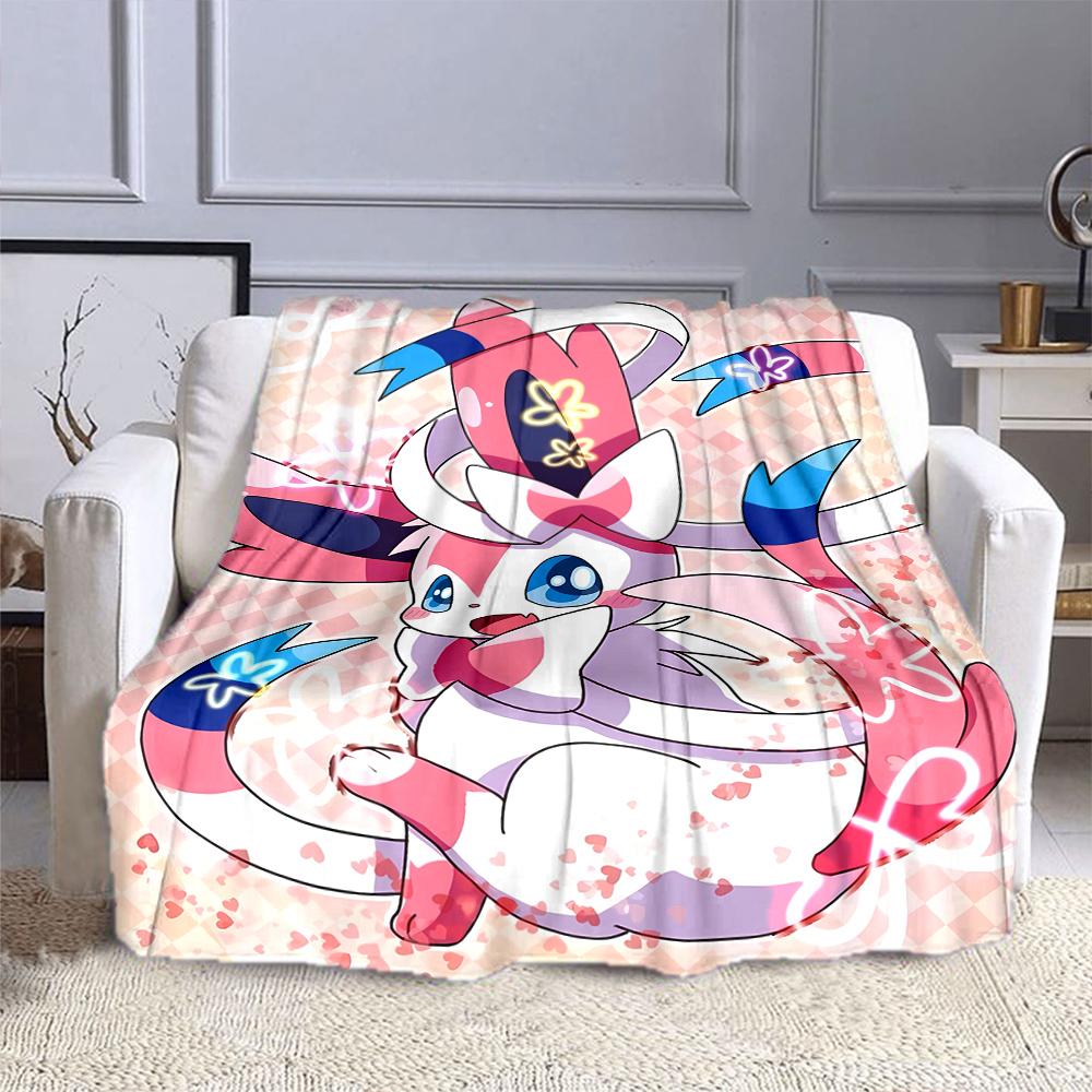 Cute Sylveon Eevee Pink Blanket for Couch or Bed - 3D Pattern Decor Blanket - Cozy Soft Fuzzy Blankets Suitable for All Seasons